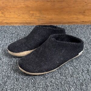 Glerups Wool & Leather Slip-On Clog Slippers - Dark Charcoal Grey - Size 39